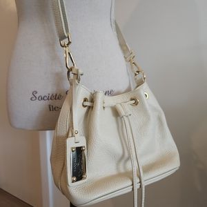Valentina of Italy Cream Leather Bucket Crossbody Purse